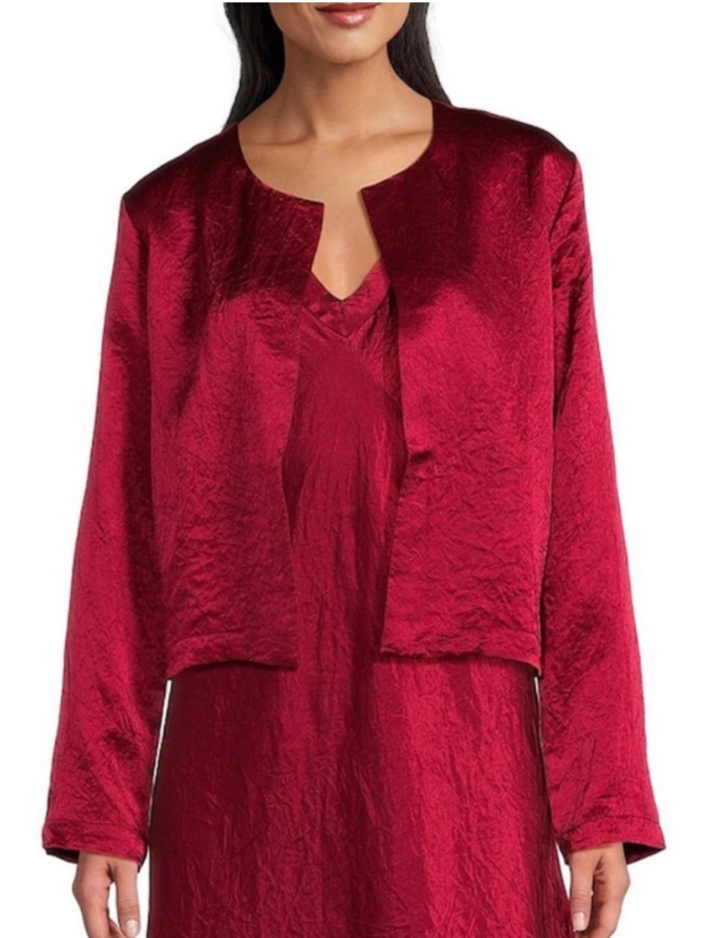 NWT Eileen Fisher
Textured Satin Round Neck Long Sleeve Cropped Jacket
